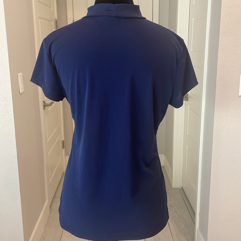 Double Take Petites  Size S Stretch Top in Navy Blue with Ribbon Neckline - Picture 4 of 10